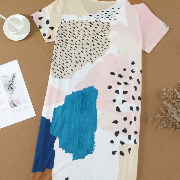 Light Blue Leopard Color Block Mini Dress - Picture 4 of 10